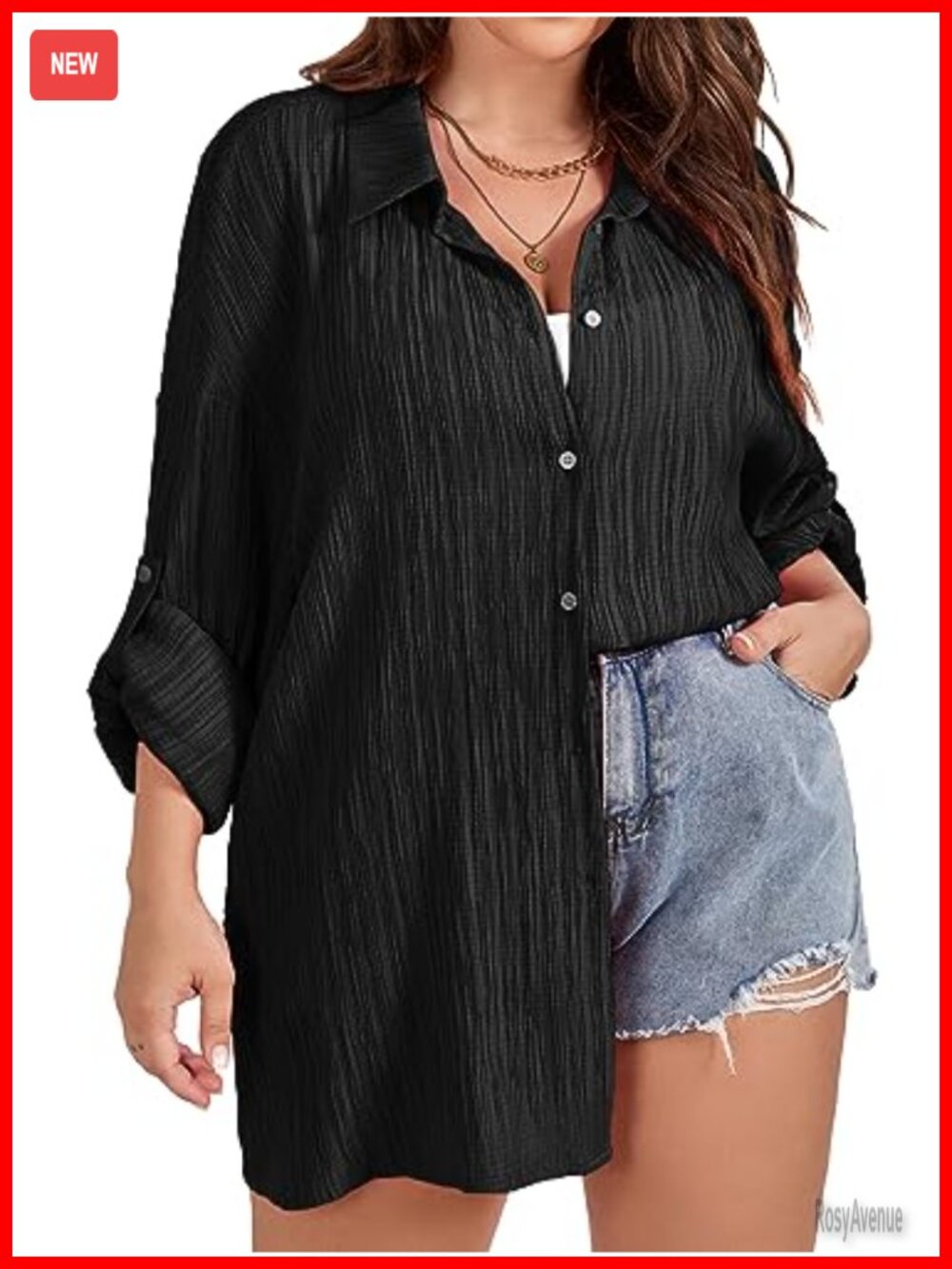 Plus Size Oversized Button Down Shirt Textured Long Sleeve Collared Tunic Top